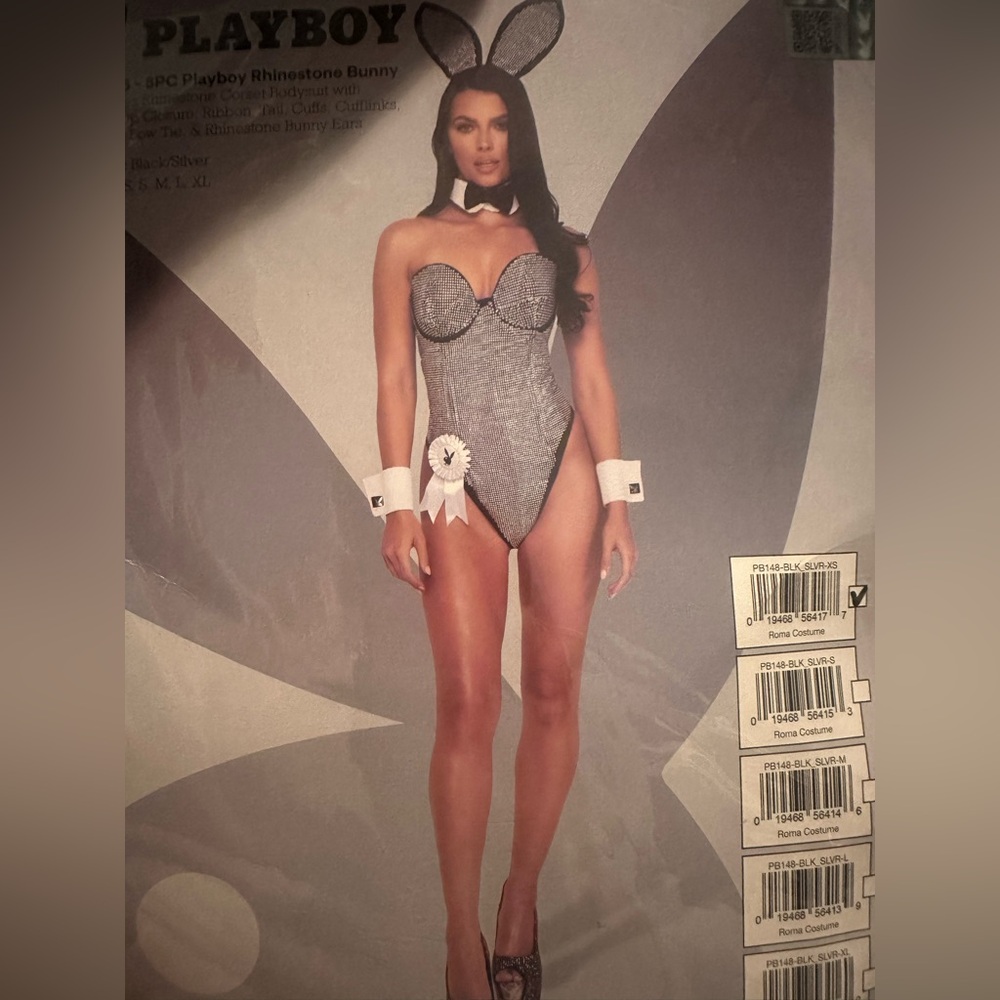 Official Playboy Bunny Rhinestone 8 piece Costume XS NWT original packaging RARE